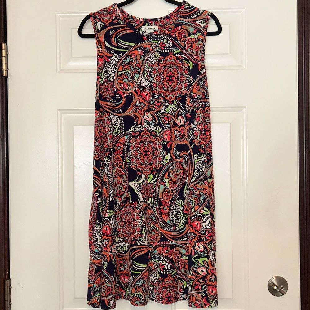 Artisan NY Paisley Dress L Pockets A-Line Colorful Sleeveless Sheath Maximilist